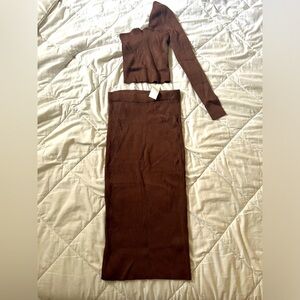 Abercrombie and Fitch asymmetrical one sleeve knit top and skirt set